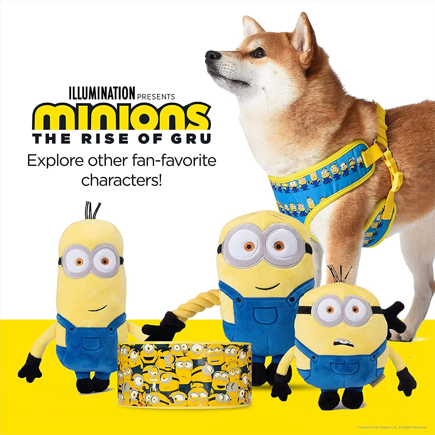 Dog Collar, Large, Blue and Yellow  in a Row| Gifts for  Fans and Their Pets | Officially Licensed Pet Product from Universal Studios